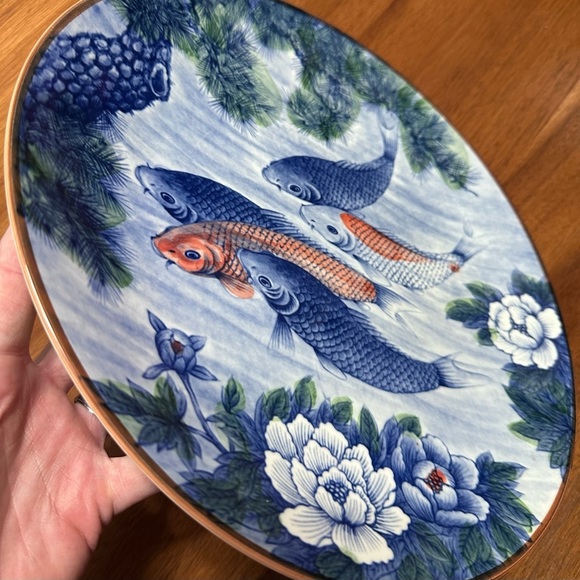 Sun Ceramics 12.5” Koi Fish Porcelain Charger Plate - Picture 2 of 6